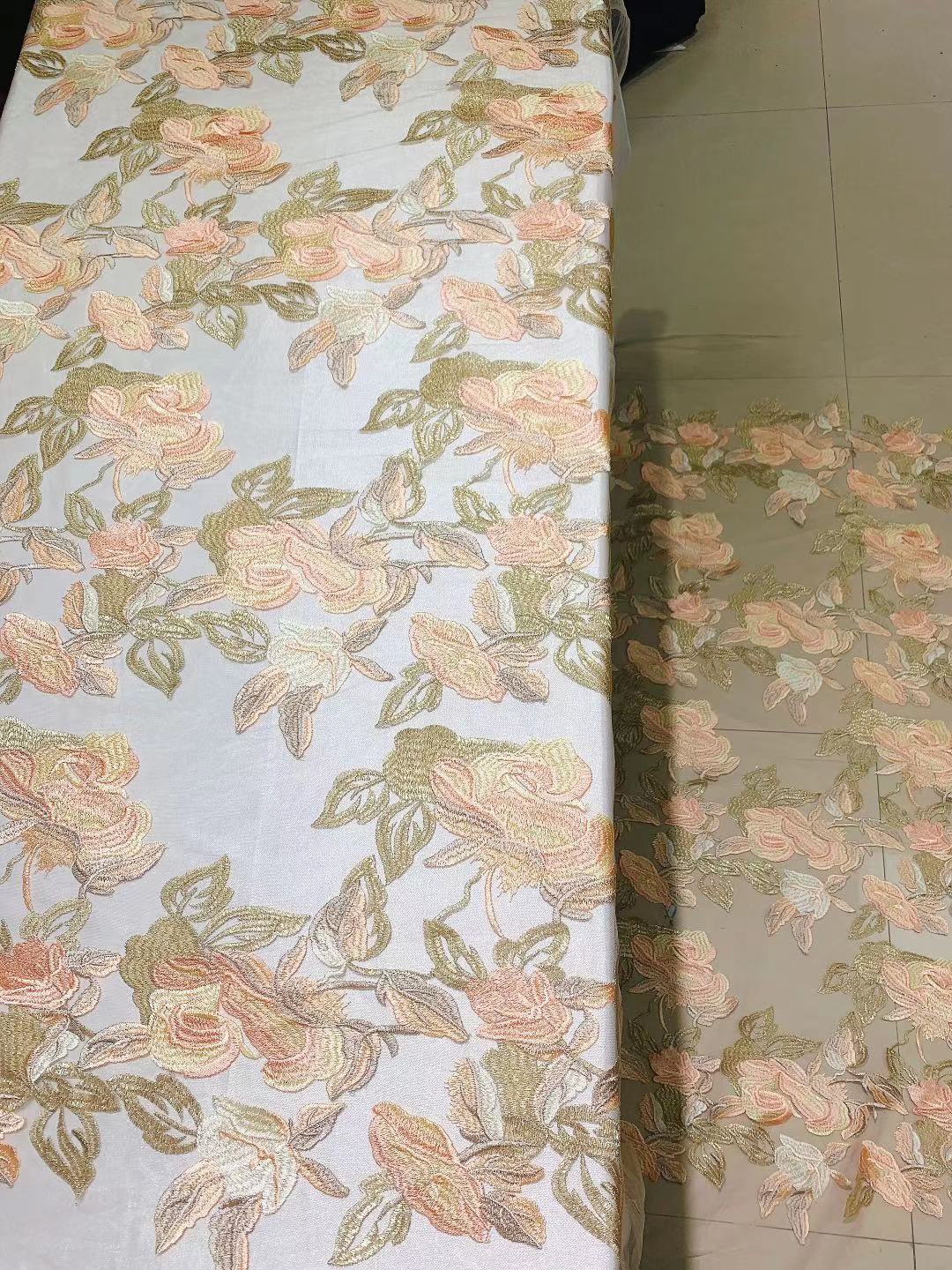 Multicolor Gold Thread Flower Mesh Embroidered Lace Fabric