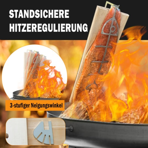 Flame Salmon Board 50x15x2cm Durable Wood Board With Stainless Steel Bracket