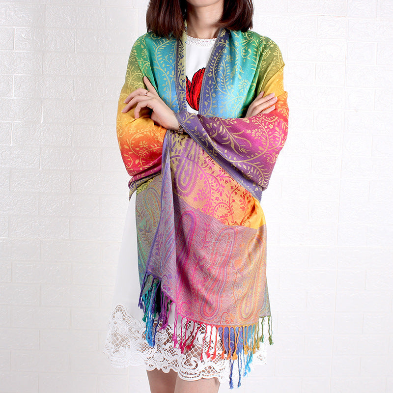 Tassel Jacquard Cotton Linen Large Scarf Air Conditioning Shawl