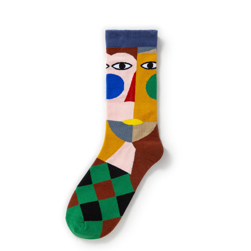 Retro Trendy Autumn And Winter Abstract Art Socks Europe And America Creative Combed Cotton