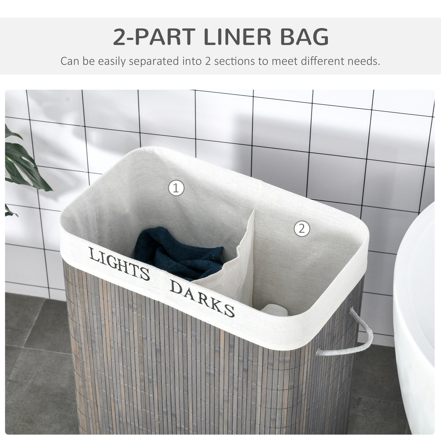 Bamboo Laundry Basket With Lid And String Handles, Collapsible Laundry Hamper With 2 Removable Bag