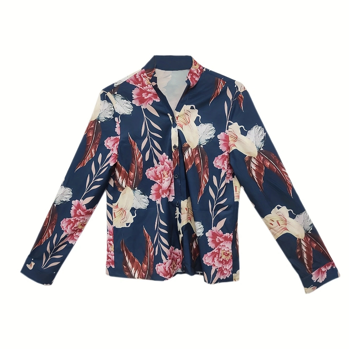 Ladies' Fashionable Summer Printed Long Sleeved Stand Up Collar Top Set