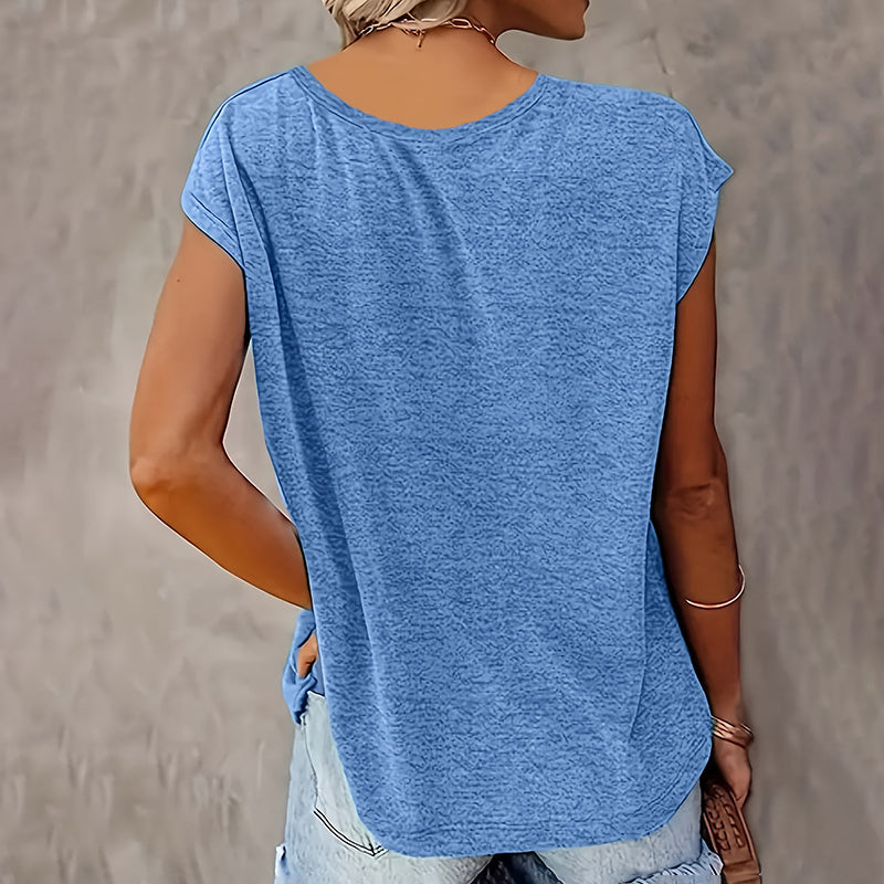 Women's 2-Piece Set V-Neck Short Sleeve T-Shirt With Sunflower & Letter Print, Casual Summer Tee