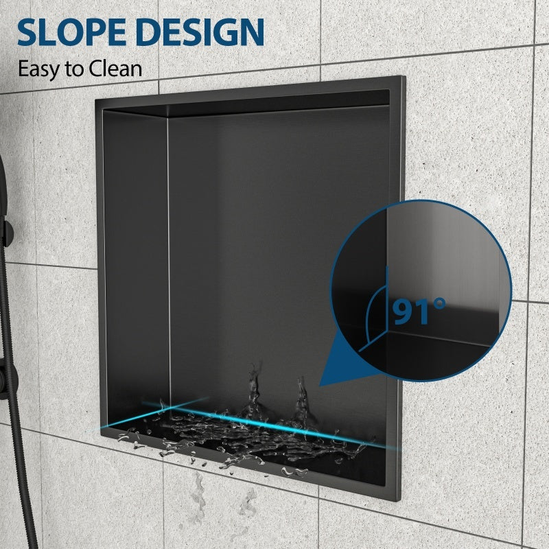 15 X 15 In Stainless Steel Shower Niche - Gunmetal Black, Waterproof, Easy Installation, Corrosion-Resistant