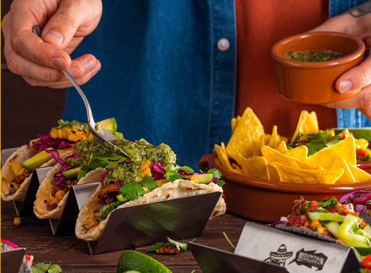 Taco Holder Set Of 4, Reversible Stainless Steel Racks Hold 2 Or 3 Shells, No Mess, Dishwasher Safe