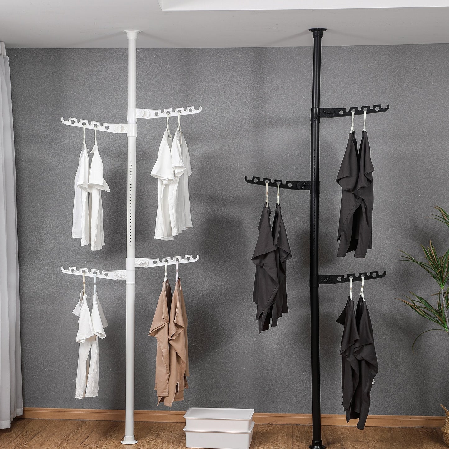 Extra Long Clothes Hanger With The Top Relying On The Ceiling And Nuclear Floor
