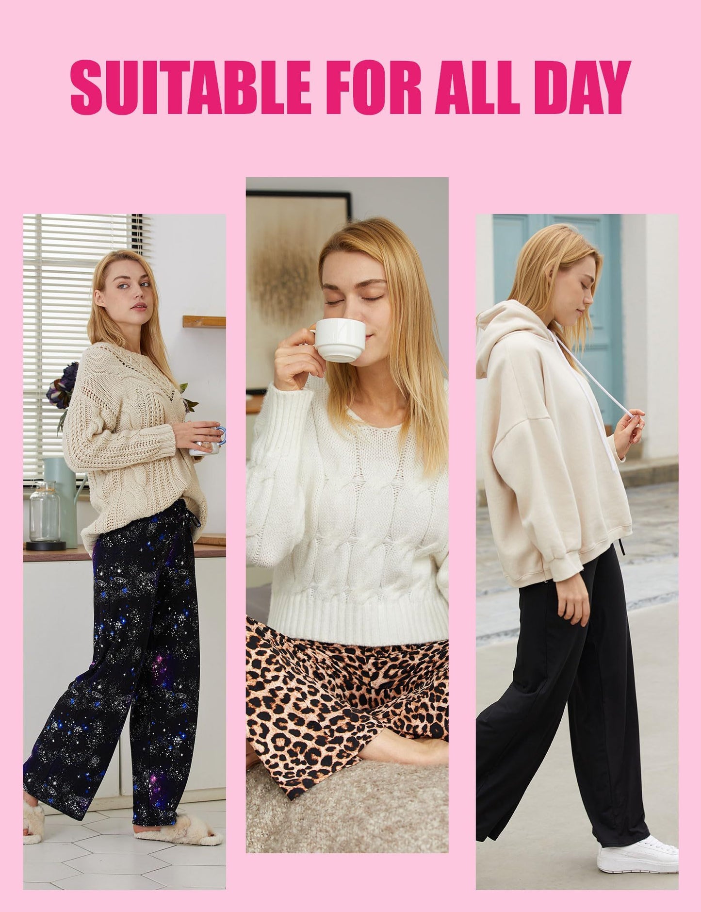 Wide-leg Pants - Cropped Pockets, 3 Black, Black Tie-dye, Blue Purple Starry Sky