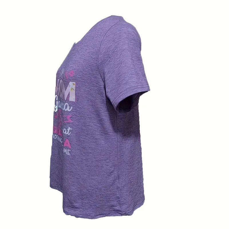 Women's Letter Print Round Neck Short Sleeve T-Shirt, Casual Summer Top