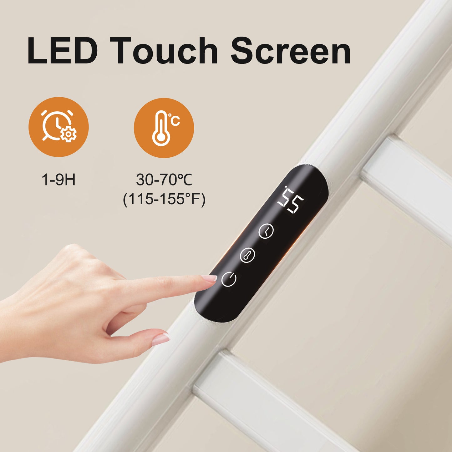 SIOYIE Towel Warmer Bathroom Wall Mounted 6 Bars Electric Towel Drying, 150 W 500 800 MM Heated Towel Rack With Intelligent Touch Screen Timer And Temperature Control White Left