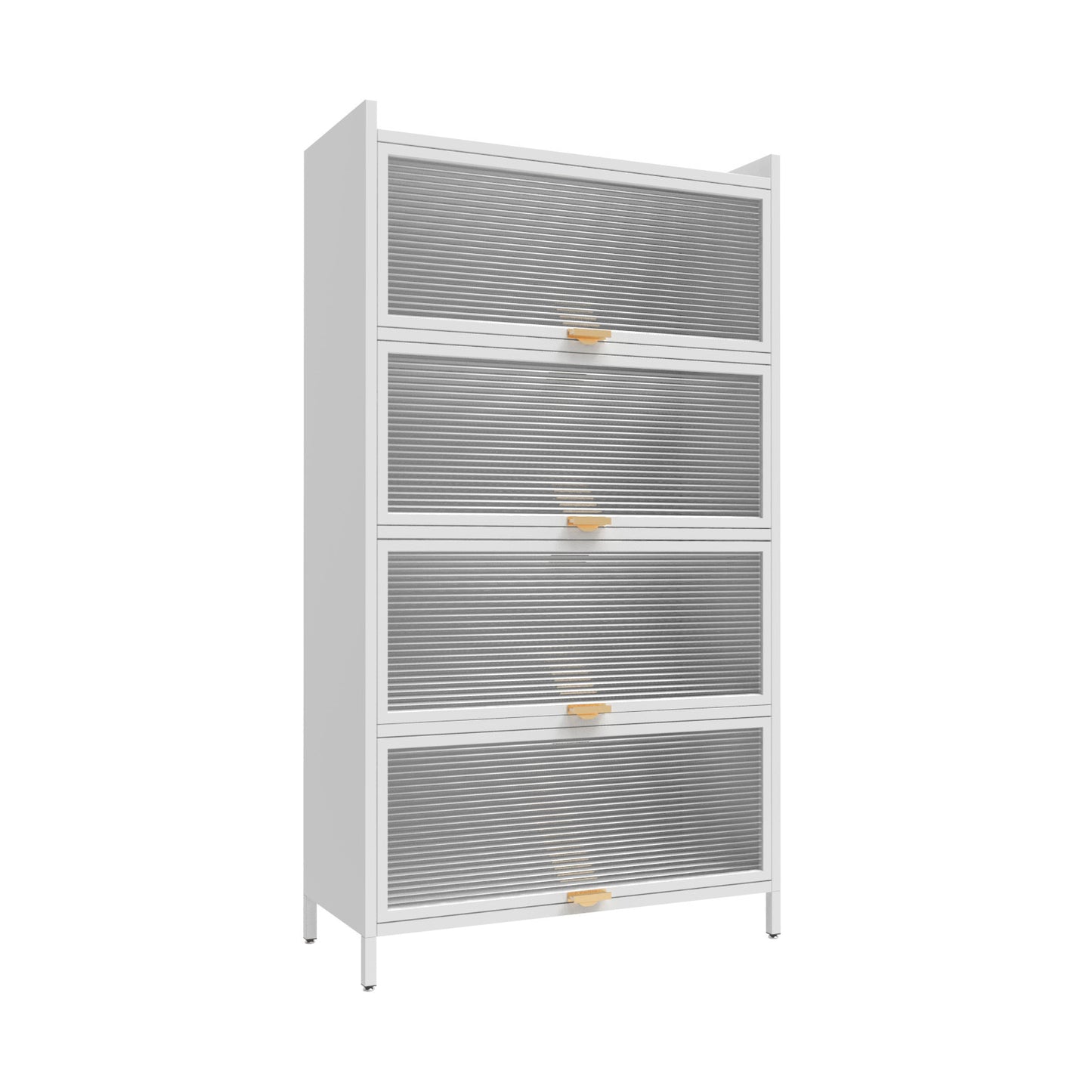 Metal Standing Storage Cabinet, 4 Level Storage With Fluted Flip Doors, Suit For Kitchen, Living Room, Bedroom, Bathroom