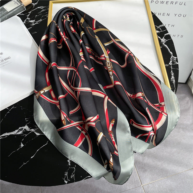 Women's Striped Silk Scarf Color Matching Versatile Printing Silk