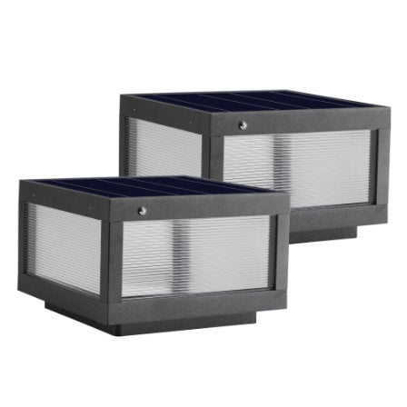 12 Black Solar Powered LED Post Cap Light, Modern Outdoor LED Fence Light For Pathways, Decks, And Patios  2-Pack