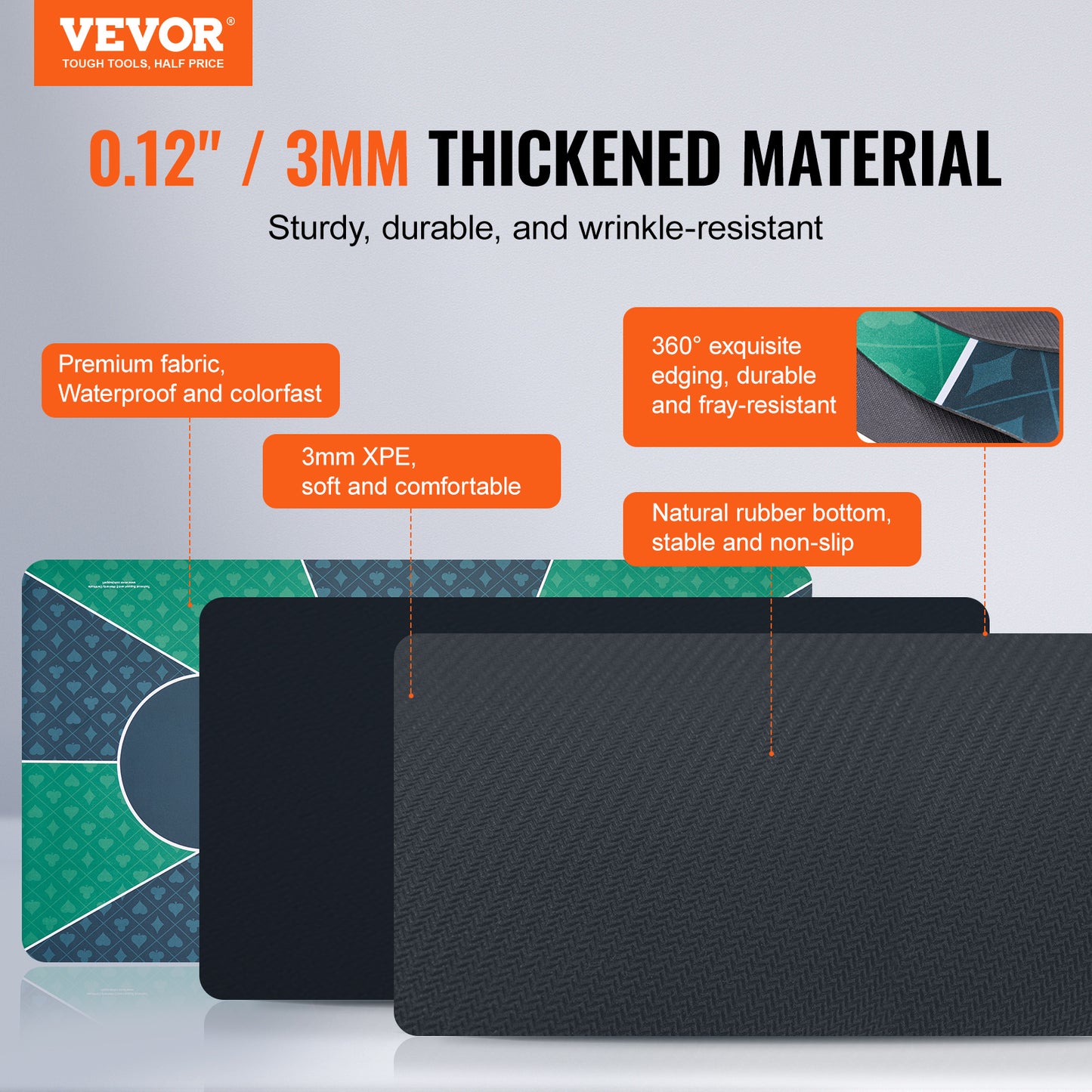 VEVOR Poker Table Top 70 X 35 Inch Poker Mat 6-8 Players Foldable With Bag Green