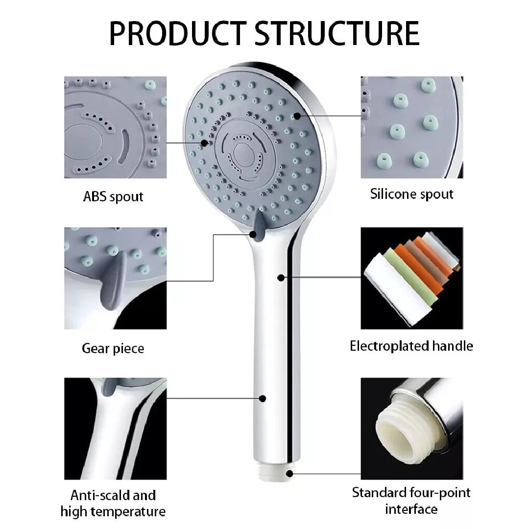 5-Mode Shower Head - High Pressure Handset, Large Chrome, Water Saving Bath Head