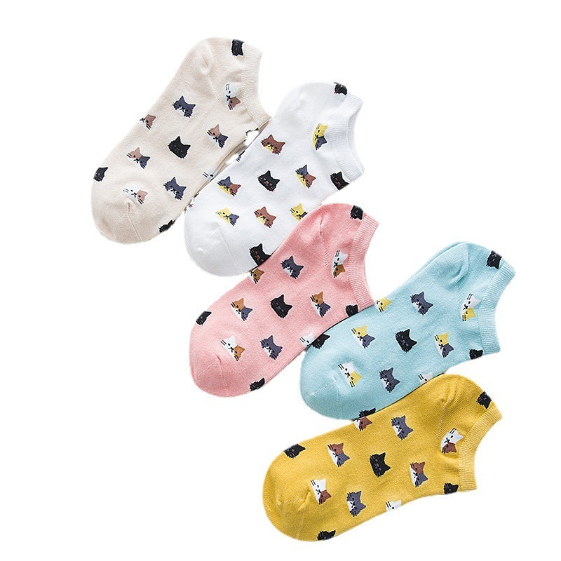 Short Cartoon Cat Head Spring And Summer Sweet Cotton Socks