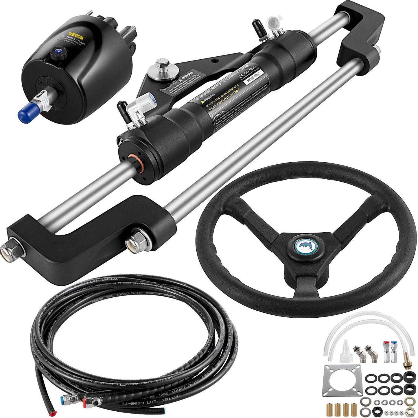 Hydraulic Boat Steering Kit, 300HP Hydraulic Steering Kit Helm Pump, Hydraulic Outboard Steeing Kit With 14 Feet Hydraulic Steering Hose For Boat Steering System