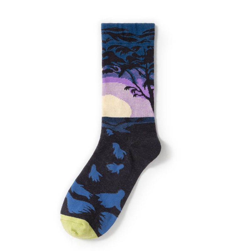 Retro Trendy Autumn And Winter Abstract Art Socks Europe And America Creative Combed Cotton
