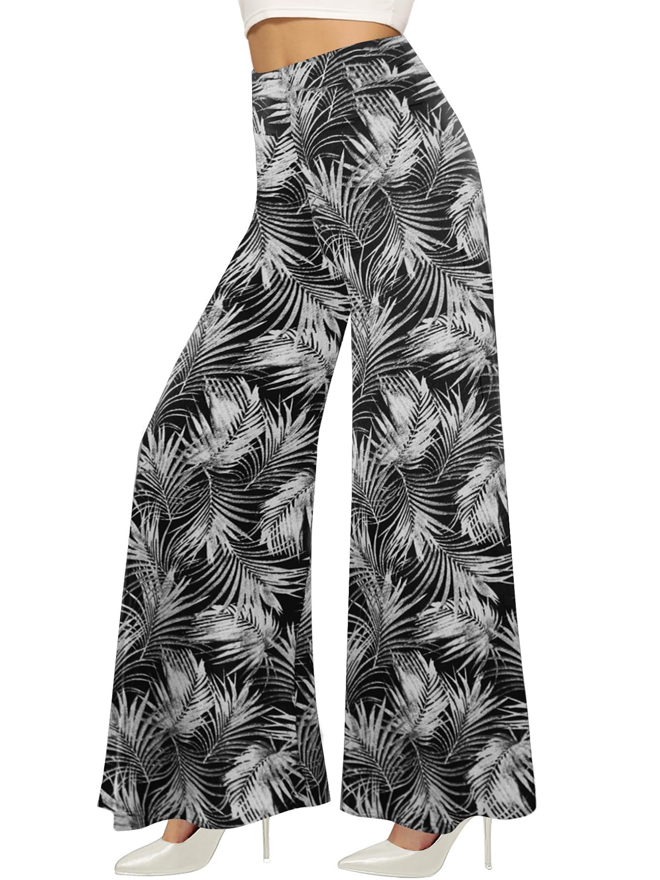 Wide-leg Trousers - Skirt Printed With White Leaves