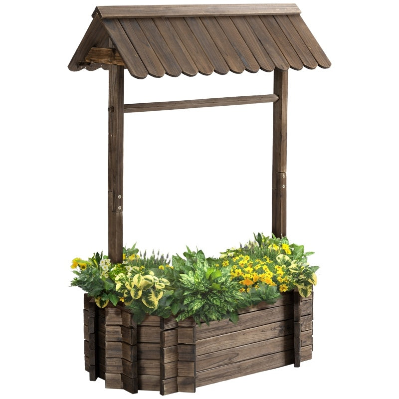 Wishing Well Planter, Wooden Raised Garden Bed, Ornamental Outdoor Flower Planter For Outdoor Garden
