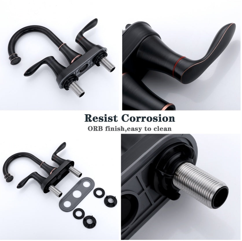 2-Handle 4-Inch Oil Rubbed Bronze Bathroom Faucet, Bathroom Vanity Sink Faucets With Pop-up Drain And Supply Hoses