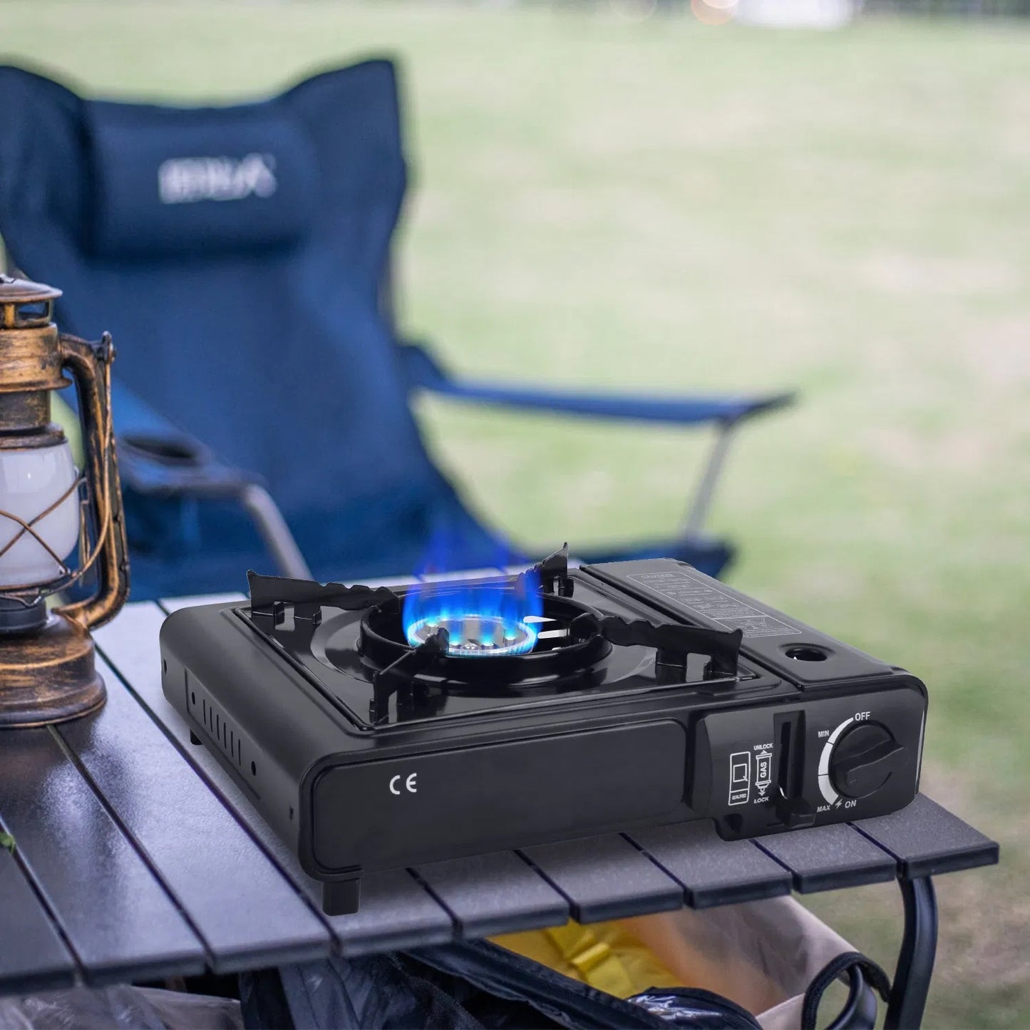 3300W Portable Camping Stove Butane Canister Dual Fuel Burner Piezo Electric Ignition Single Burner With Automatic Tank Ejection Overpressure Cut Off Carry Case For Camping Hiking Picnic Fishing