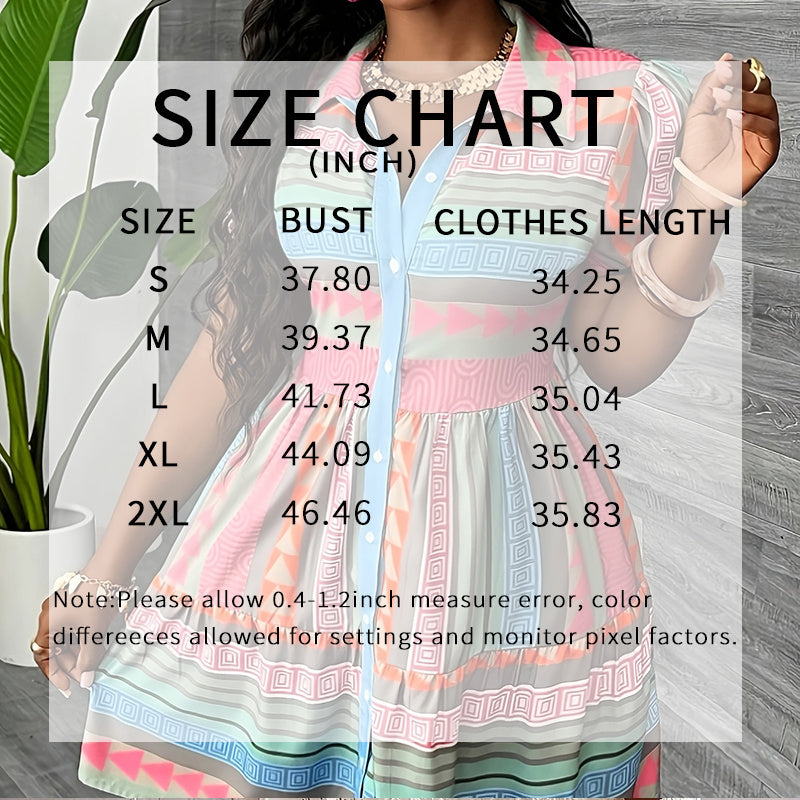 Women's Printed Collar Button Down Dress - Puff Short Sleeve Mini Shirt Dress