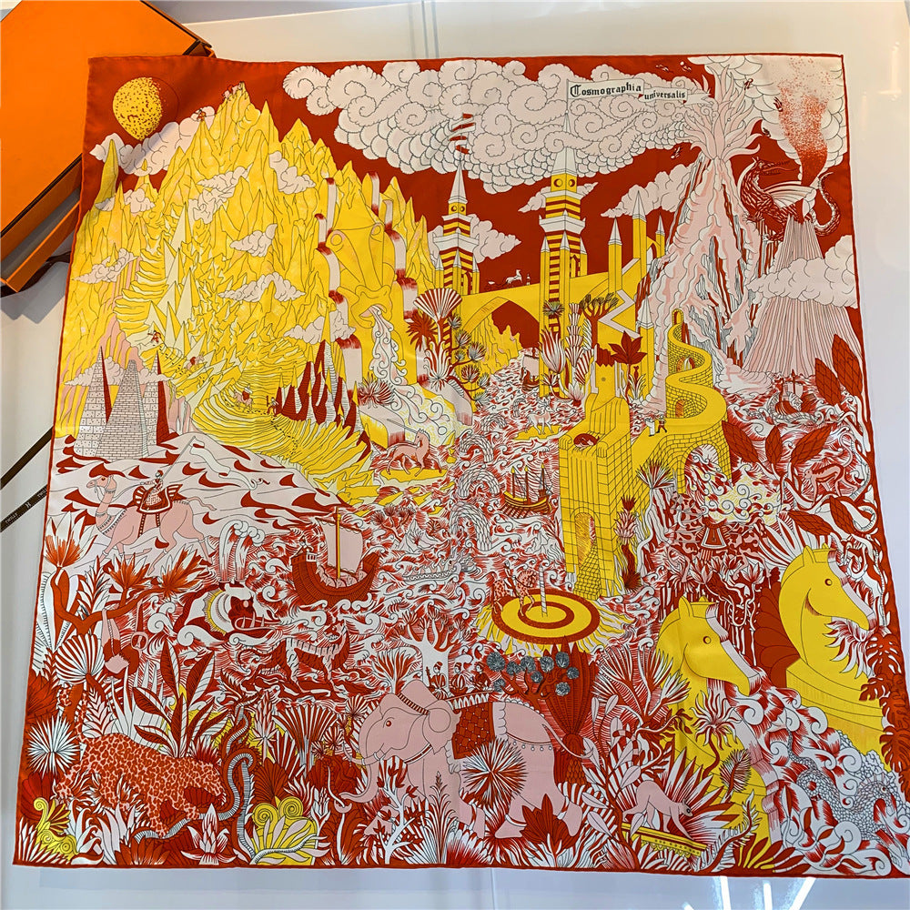 Handmade Hemming Twill Silk Printed Shawl