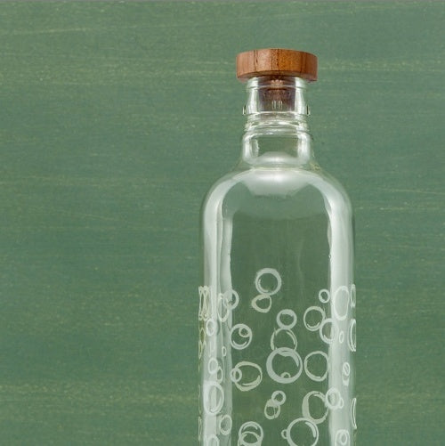 Bubbles Glass Water Bottle With Wooden Stopper