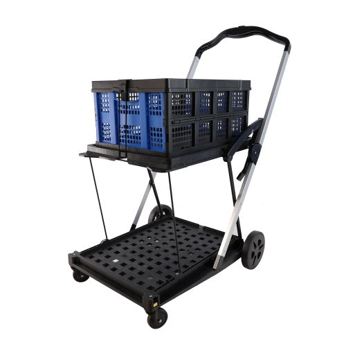 Folding Service Cart With Wheels Double-decker, Shopping, Library, Office Warehouse Moving Carts