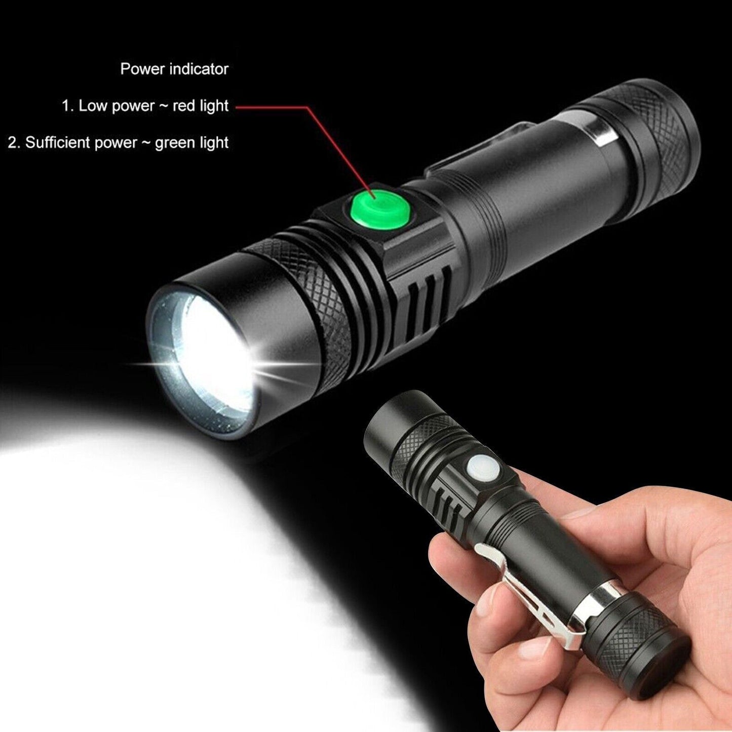 2 Pack LED Taschenlampe Aufladbar USB Super Hell Taktisches Fackel Lumen Akku