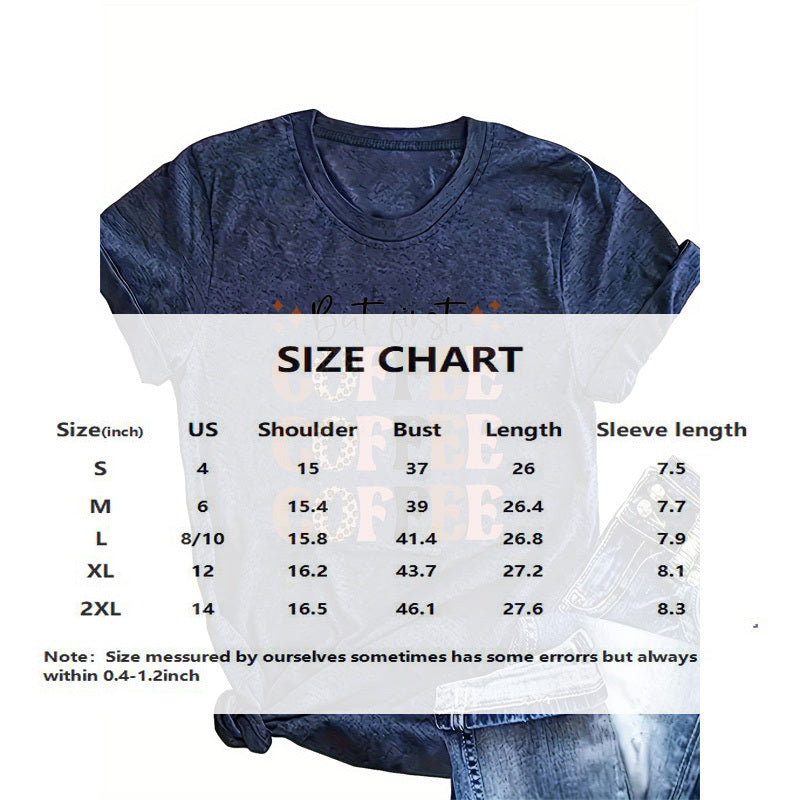 Women's 'COFFEE' Print Round Neck Tee - Summer Casual T-Shirt