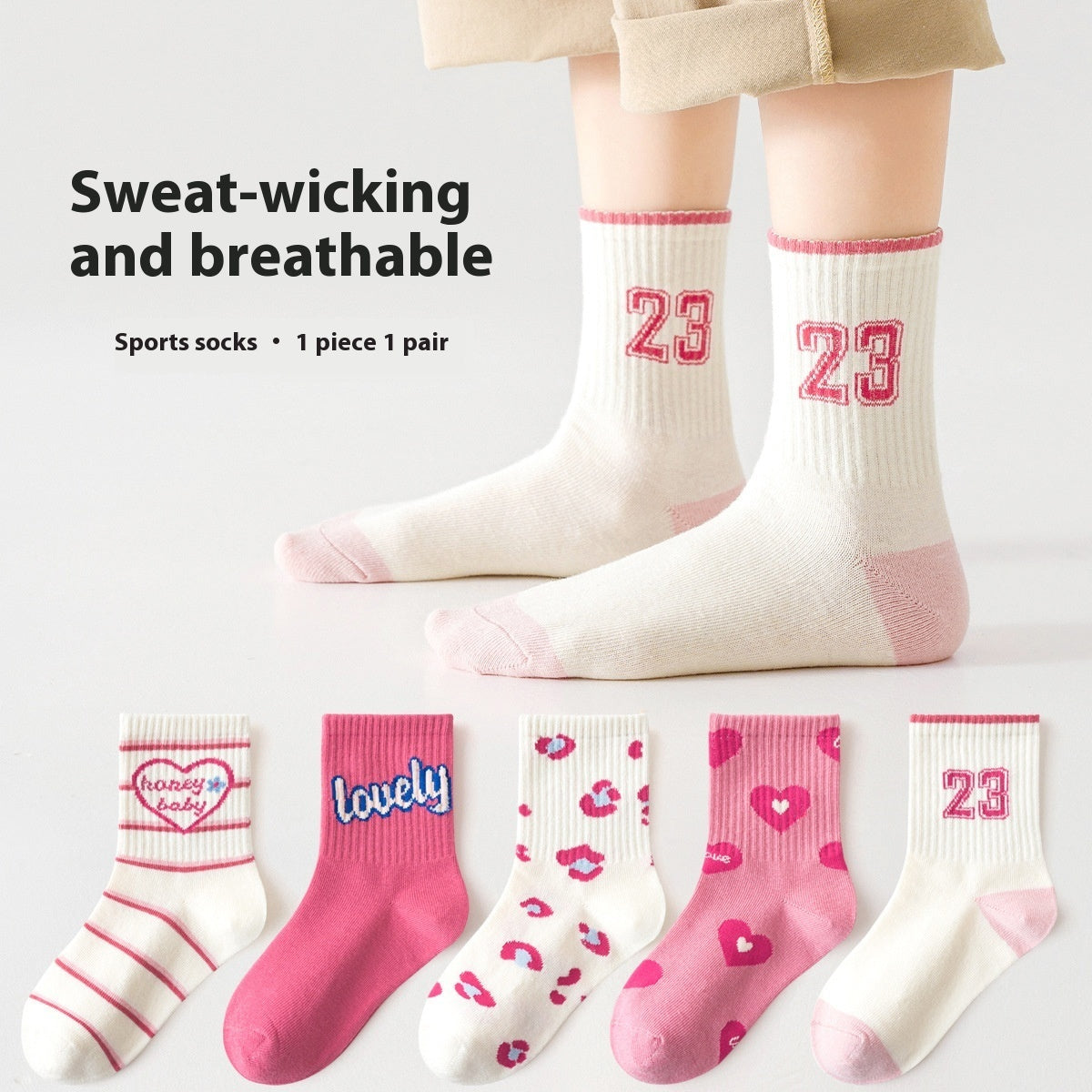 Girls' Pure Cotton Deodorant Mid-calf Socks