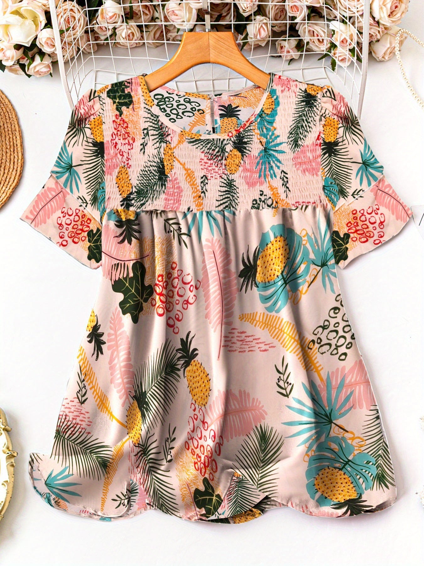 Women's Plus Size Swiss Polka Dot Shirt Summer Round Neck Short Sleeved Outdoor Casual Blouse Top