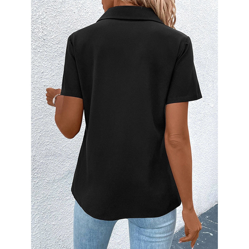 Women's Zipper Polo Shirts Short Sleeve Summer Collared Down T Shirts Top Casual Loose Fit Blouses