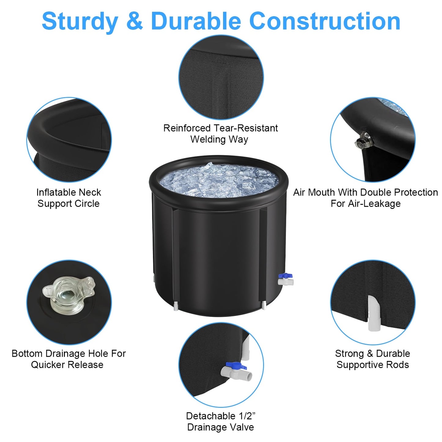 1Pc 97Gal Large Size Ice BathTub With Cover For Adults Athletes Recovery Cold Water Therapy Outdoor Portable Cold Plunge Tub 660LBS Load Capacity 33.46x33.46x29.52in