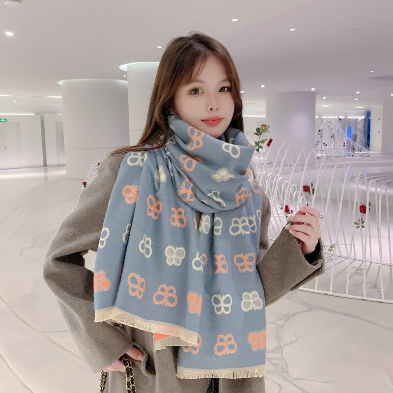 All-matching Thickened Double-sided Student Scarf Dual-purpose Tassel Shawl