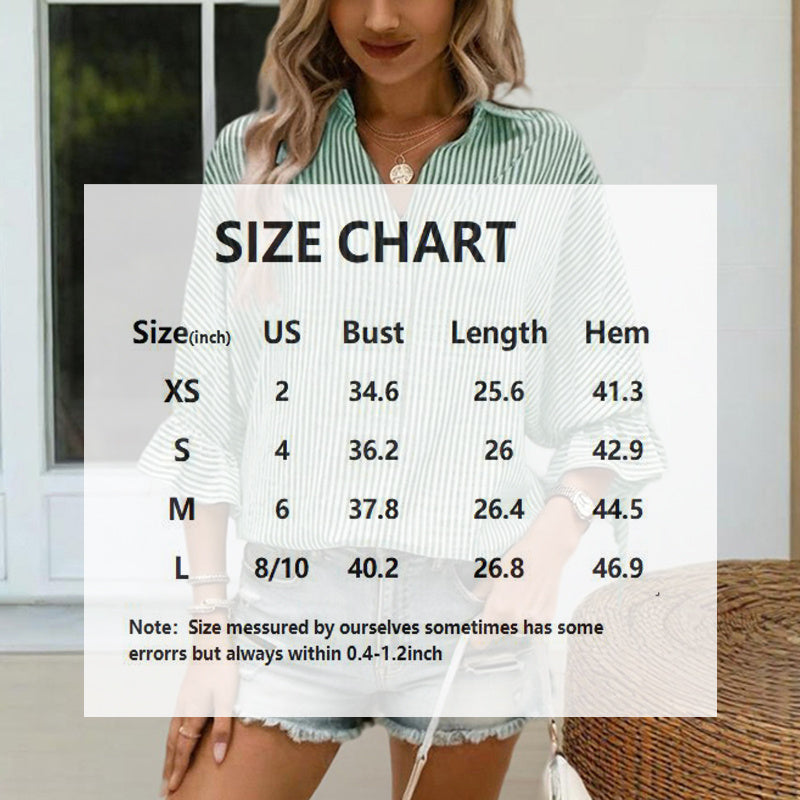 Women's V-Neck Striped Short Sleeve Blouse With Ruffled Cuff Tie & Back Slit Design Fashionable Spring&Summer Top