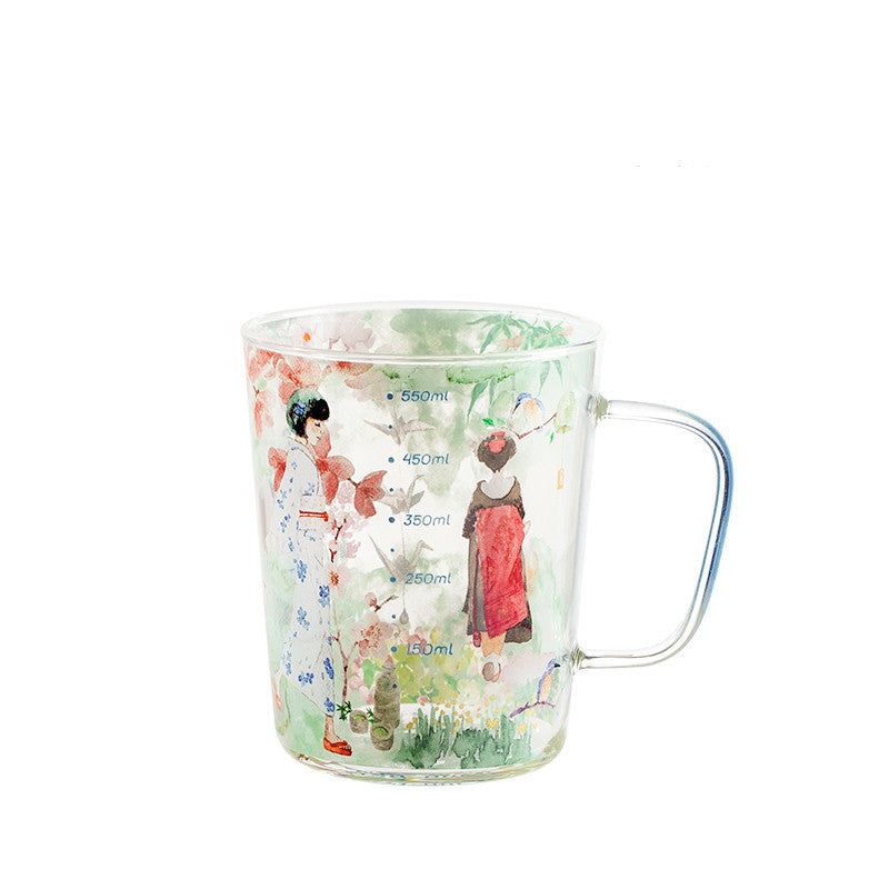 Japanese Style Large-capacity High Borosilicate Glass Mug With Graduated Spoon
