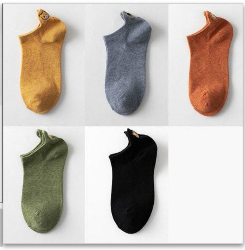 Spring Mesh Breathable Heel Embroidered Cat Women's Boat Socks