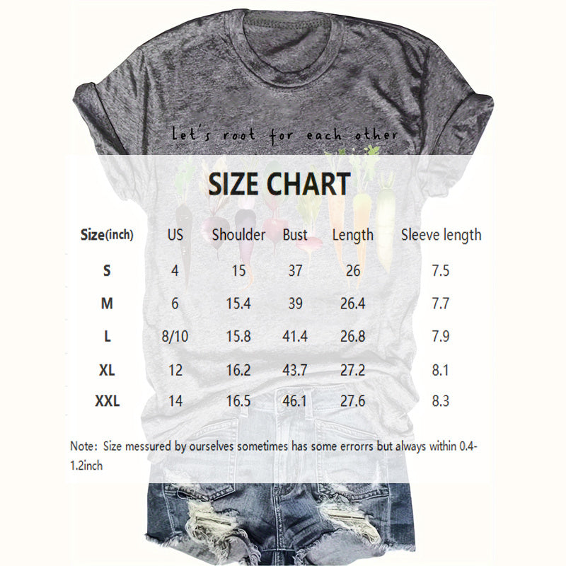 Women's Fun Radish Print Short Sleeve T-Shirt - Comfortable Round Neck Casual Summer Tee