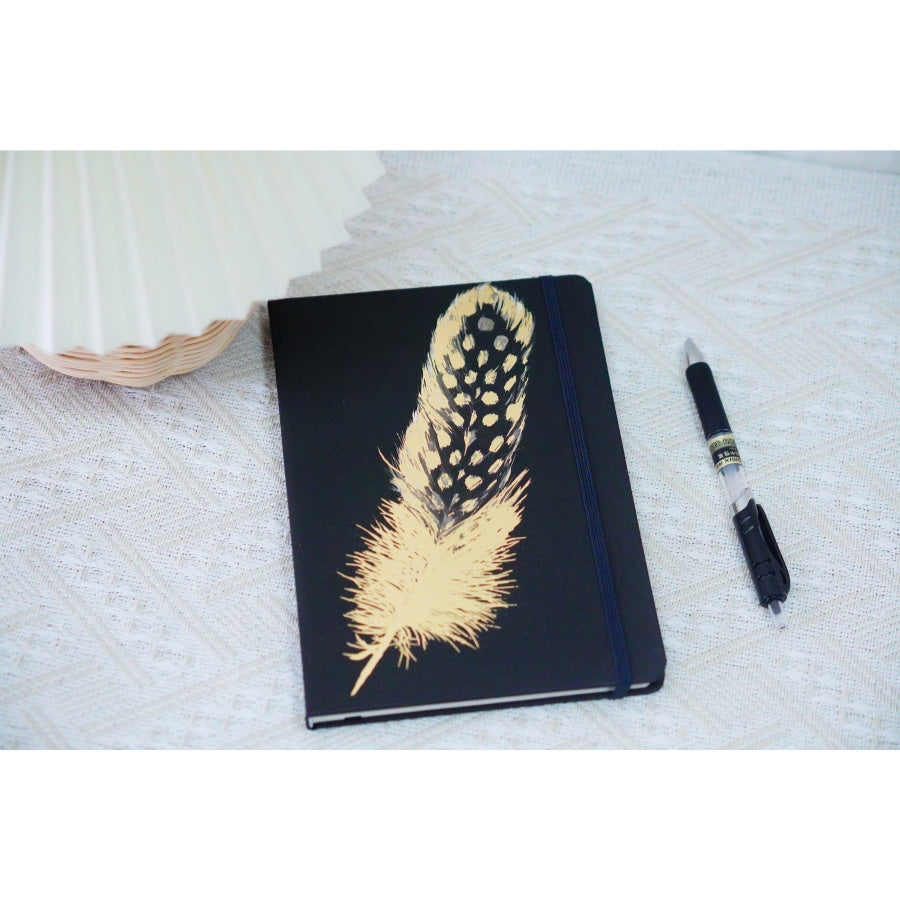 Hot Stamping Notebook Feather Pattern Elastic Band A4 Size Thread Sewing Binding Hardcover Style For Ledger Handwritten Notes