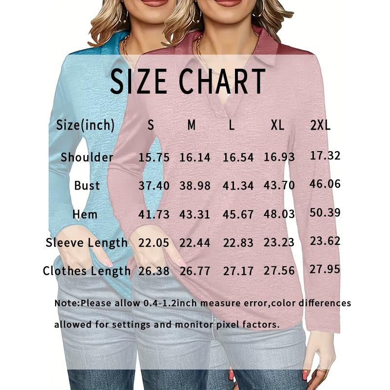 2 Packs Womens Polo Shirts Long Sleeve Business Casual Tops Collared V Neck Basic Tees Blouse