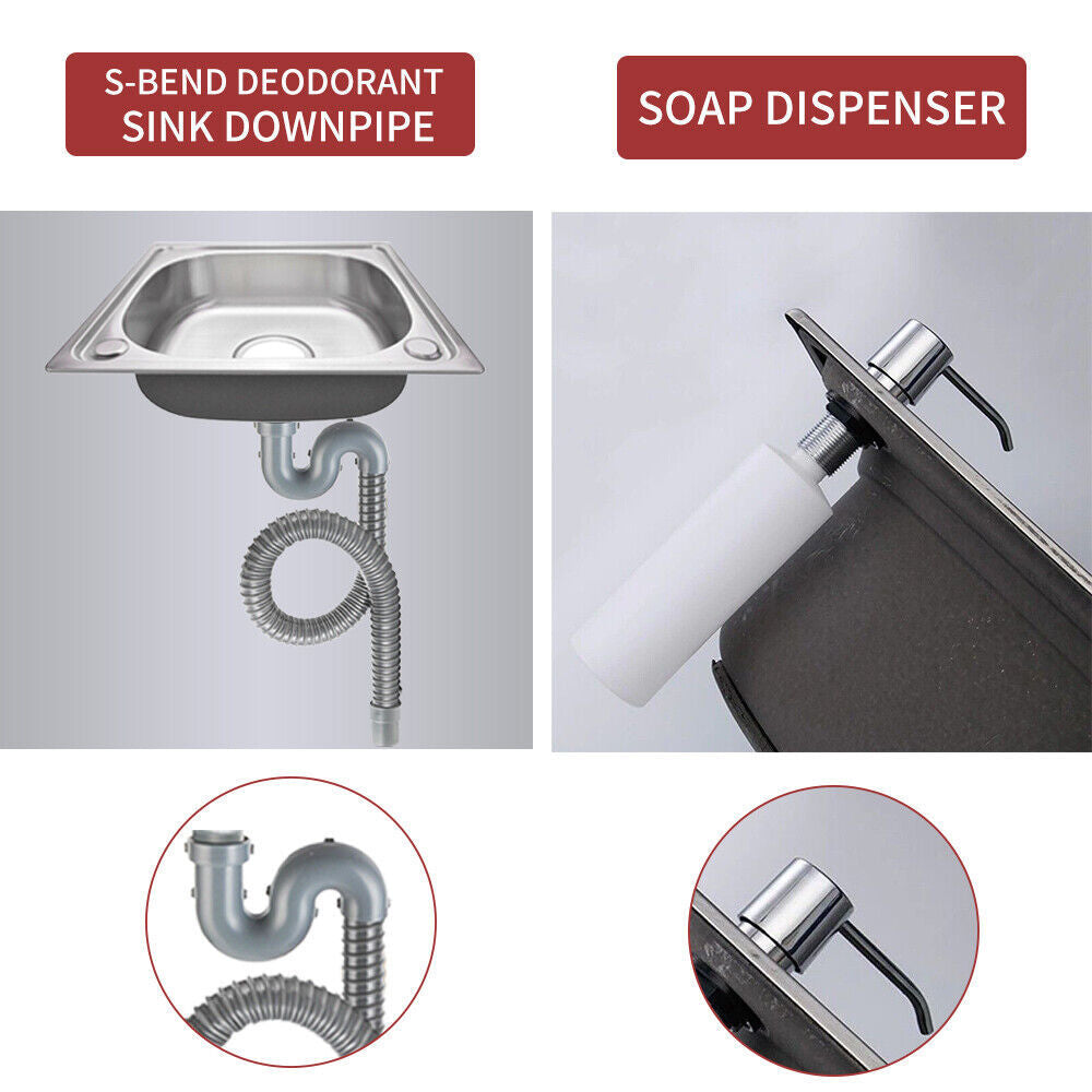 Stainless Steel Single Bowl Square Kitchen Laundry Washing Sink Plumbing Waste