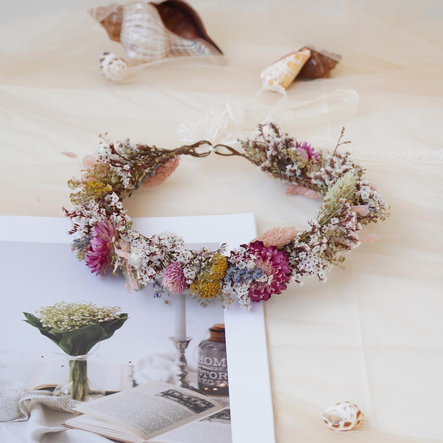 Gypsophila Crown Dried Flower Crown Bridal Crown Wedding Crown Everyday Crown Party Crown Birthday Crown