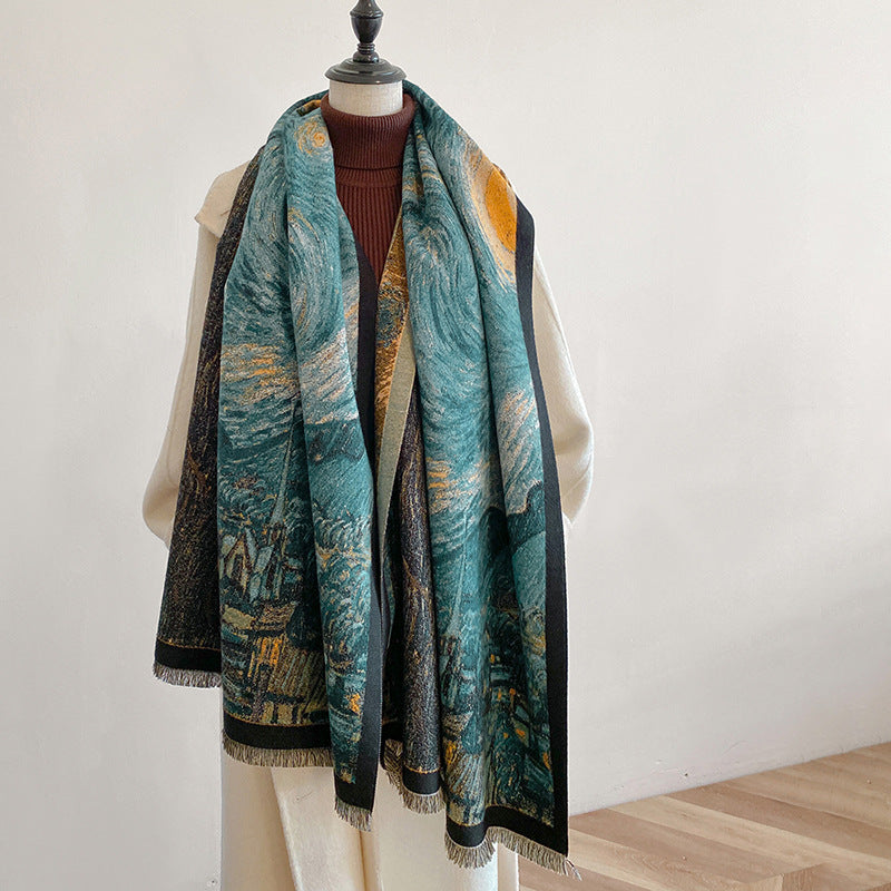 Cashmere-like Printed All-matching Artistic Autumn And Winter Thickening Scarf Shawl