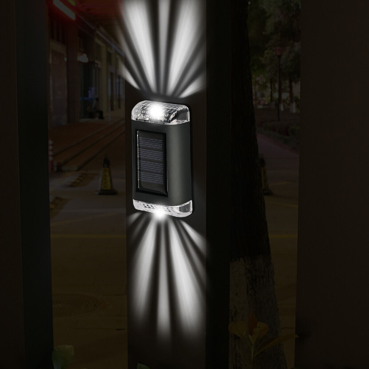 2Pcs Solar Powered Wall Lights Led Super Bright Door Fence Outdoor Garden Lamp White Ligth