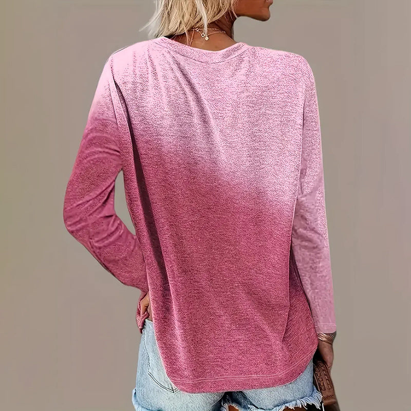 5 Pack Women's Casual Gradient Color Round Neck Long Sleeve Tops Set Spring & Fall
