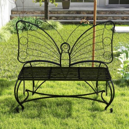 Butterfly Cast Metal Garden Bench, Outdoor Bench Patio Seat, Park Bench Outdoor Seating For Garden, Yard, Park, Entryway