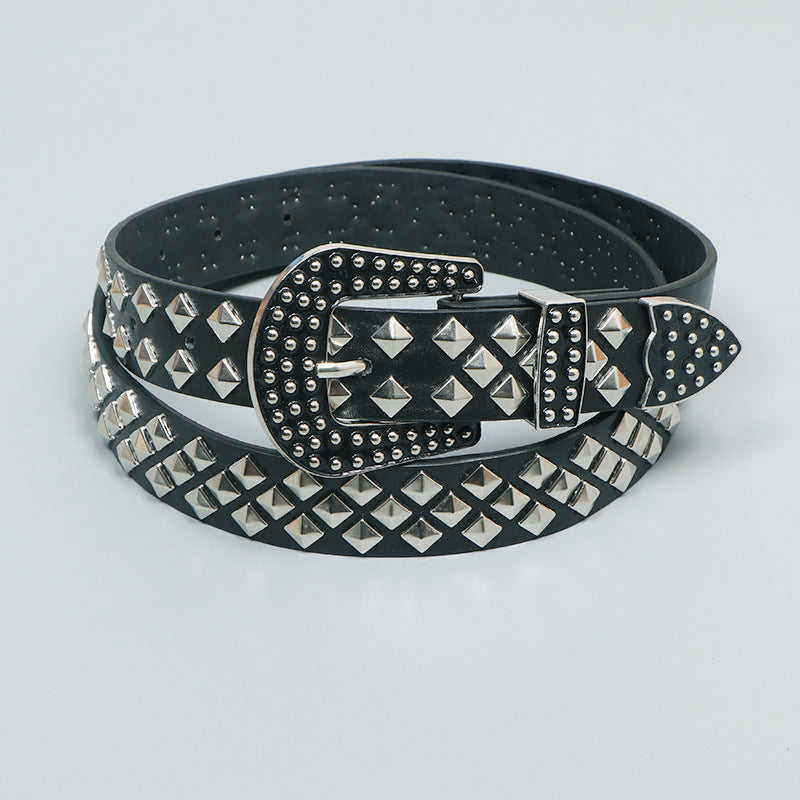Low Waist Belt Square Bead Rivet PU Bullet Belt