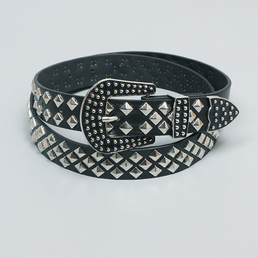 Low Waist Belt Square Bead Rivet PU Bullet Belt